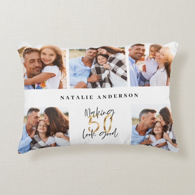 50e verjaardag goede gouden zwarte foto collage ch accent kussen (Voorkant)