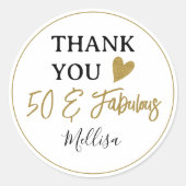 50e verjaardag Gold 50 en hartelijk dank voor uw i Ronde Sticker (Voorkant)