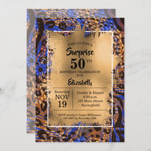 50e verjaardag Gold Animal Print Invitations (Voorkant / Achterkant)