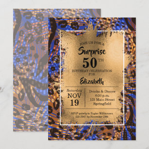 50e verjaardag Gold Animal Print Invitations