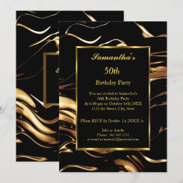 50e verjaardag Gold Black Abstracte uitnodiging
