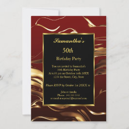 50e verjaardag Gold Black Burgundy Abstract Kaart