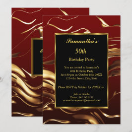 50e verjaardag Gold Black Burgundy Abstract Kaart