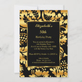 50e verjaardag Gold Black Floral Kaart (Voorkant)