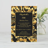 50e verjaardag Gold Black Floral Kaart (Staand voorkant)