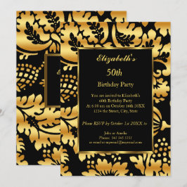 50e verjaardag Gold Black Floral Kaart