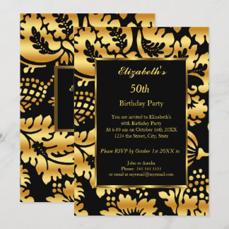 50e verjaardag Gold Black Floral Kaart