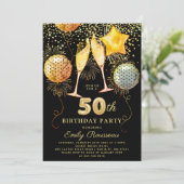 50e verjaardag Gold Black Glitter Confetti Kaart (Staand voorkant)