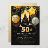 50e verjaardag Gold Black Glitter Confetti Kaart (Voorkant / Achterkant)