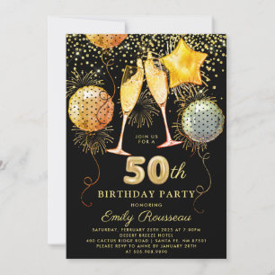 50e verjaardag Gold Black Glitter Confetti Kaart