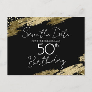 50e verjaardag Gold Black Opslaan datum Briefkaart