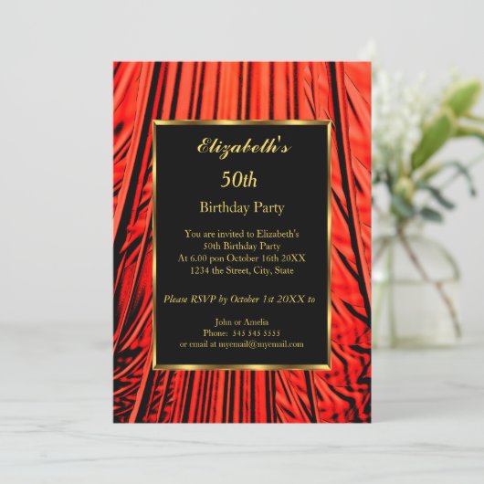 50e verjaardag Gold Black Red Kaart (Staand voorkant)