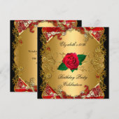 50e verjaardag Gold Black Red Roses Kaart (Voorkant / Achterkant)
