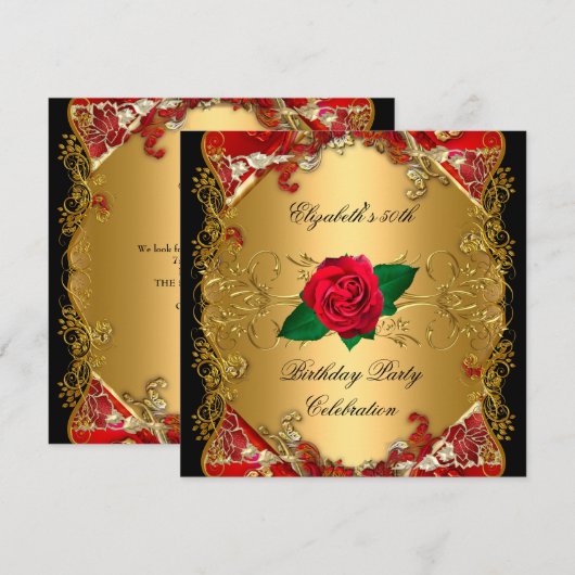 50e verjaardag Gold Black Red Roses Kaart (Voorkant / Achterkant)