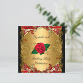 50e verjaardag Gold Black Red Roses Kaart (Staand voorkant)