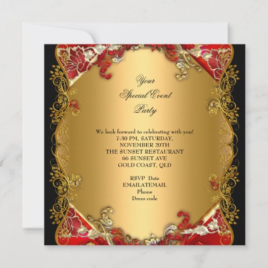 50e verjaardag Gold Black Red Roses Kaart (Achterkant)