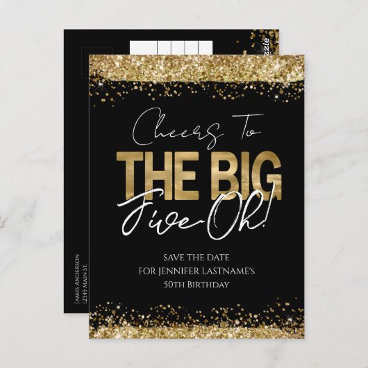 50e verjaardag Gold Black Sla het Briefkaart Datum (Voorkant / Achterkant)