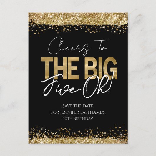 50e verjaardag Gold Black Sla het Briefkaart Datum (Voorkant)