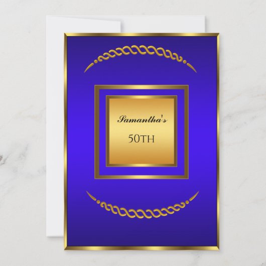 50e verjaardag Gold Blue Elegant Modern Kaart (Achterkant)