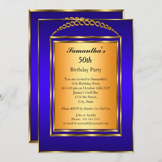 50e verjaardag Gold Blue Elegant Modern Kaart (Voorkant / Achterkant)
