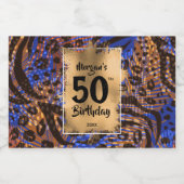50e verjaardag Gold Blue Leopard Print Mini Likeurfles Etiket (Enkel label)