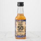 50e verjaardag Gold Blue Leopard Print Mini Likeurfles Etiket (Voorkant)