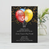 50e verjaardag Gold Confetti & ballonnen op zwart Kaart (Staand voorkant)