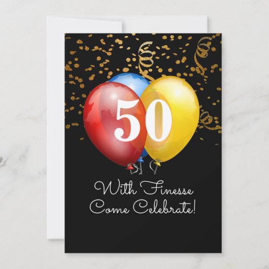 50e verjaardag Gold Confetti & ballonnen op zwart Kaart (Achterkant)