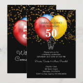 50e verjaardag Gold Confetti & ballonnen op zwart Kaart (Voorkant / Achterkant)