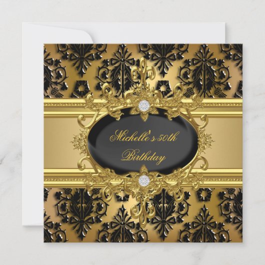50e verjaardag Gold Damask Black 2 Kaart (Voorkant)