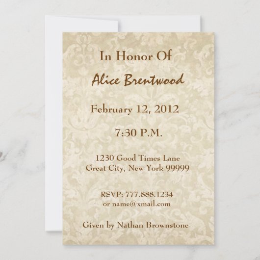 50e verjaardag GOLD Damask Bow Sjabloon W844 Kaart (Achterkant)