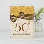 50e verjaardag GOLD Damask Bow Sjabloon W844 Kaart (Staand voorkant)