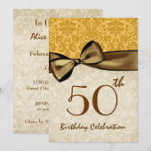 50e verjaardag GOLD Damask Bow Sjabloon W844 Kaart (Voorkant / Achterkant)