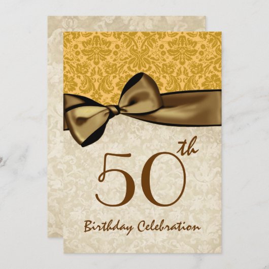 50e verjaardag GOLD Damask Bow Sjabloon W844 Kaart (Voorkant / Achterkant)