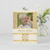 50e verjaardag - Gold Damask foto-uitnodiging Kaart (Staand voorkant)