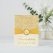 50e verjaardag - Gold Damask met monogram Kaart (Staand voorkant)