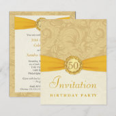 50e verjaardag - Gold Damask met monogram Kaart (Voorkant / Achterkant)