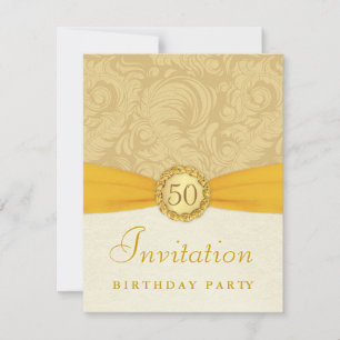 50e verjaardag - Gold Damask met monogram Kaart