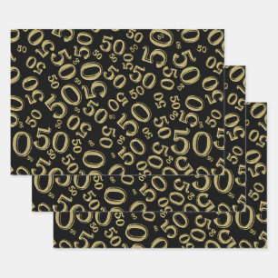 50e verjaardag Gold en zwart Random Number Pattern Inpakpapier Vel