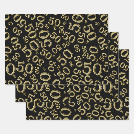 50e verjaardag Gold en zwart Random Number Pattern Inpakpapier Vel (Set)