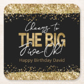 50e verjaardag Gold en zwarte Big Five-Oh Square P Kartonnen Onderzetters (Voorkant)