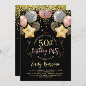 50e verjaardag Gold Glitter Confetti Balloons Blac Kaart (Voorkant / Achterkant)