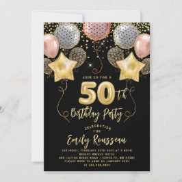 50e verjaardag Gold Glitter Confetti Balloons Blac Kaart