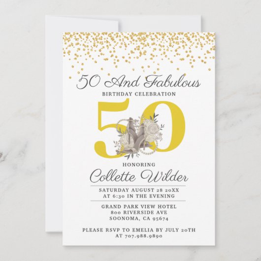 50e verjaardag Gold Glitter Confetti Black Kaart (Voorkant)