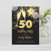 50e verjaardag Gold Glitter Confetti Champagne Kaart (Staand voorkant)