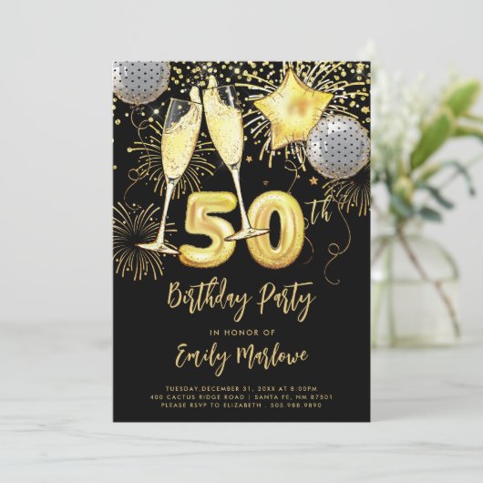 50e verjaardag Gold Glitter Confetti Champagne Kaart (Staand voorkant)