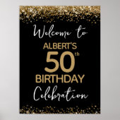 50e verjaardag Gold Glitter en Black Welcome Poster (Voorkant)
