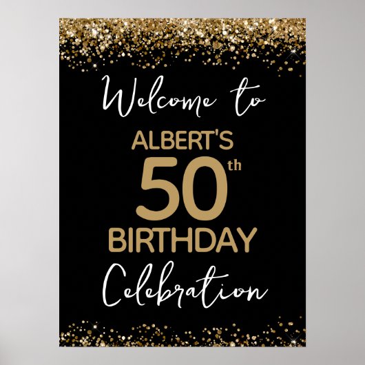 50e verjaardag Gold Glitter en Black Welcome Poster (Voorkant)