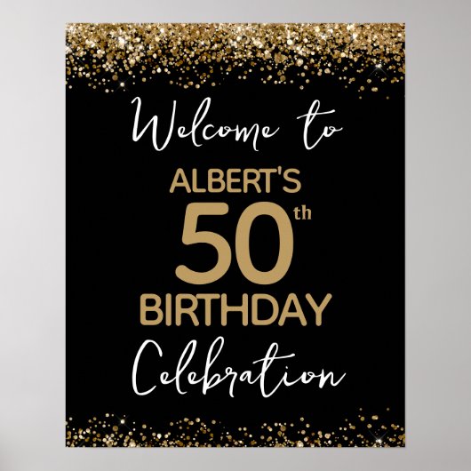 50e verjaardag Gold Glitter en Black Welcome Poster (Voorkant)