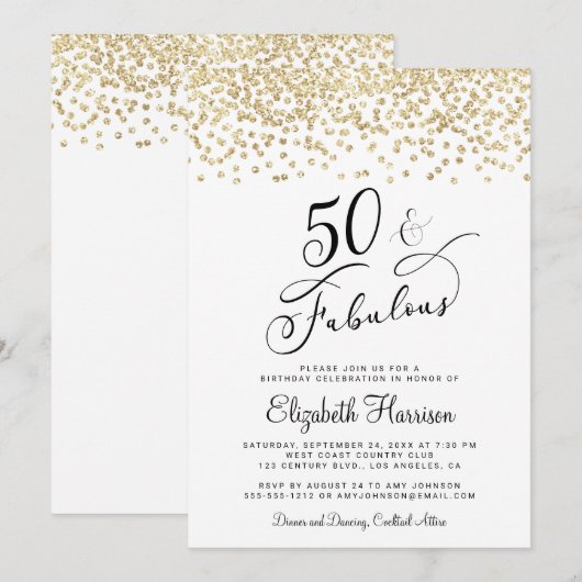 50e verjaardag Gold Glitter Kaart (Voorkant / Achterkant)